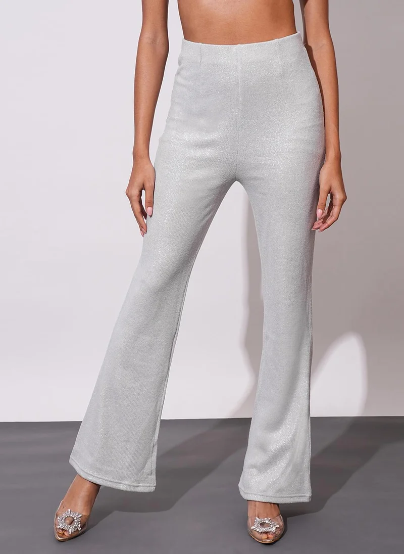 globus Globus Women Sheen Self Design High-Rise Flared Party Treggings